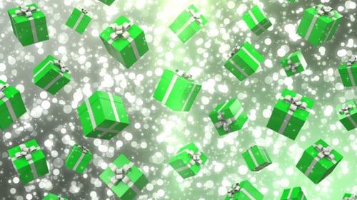 Floating Green Gift Boxes with Sparkling Background