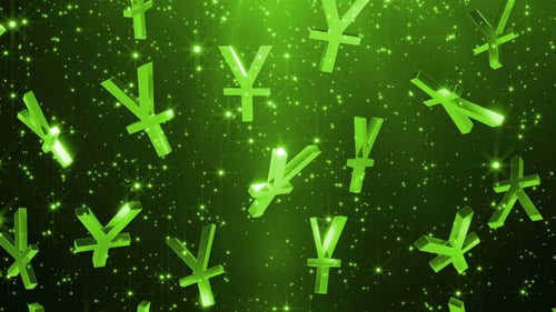Green Glowing Yen Symbols Falling Financial Animation