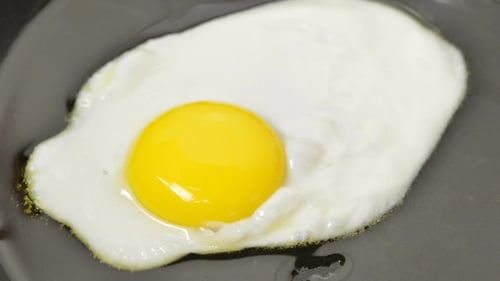 Fried Egg Close-Up Sizzling in a Pan