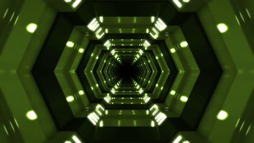 Futuristic Hexagon Tunnel Loop with Glowing Green Lights