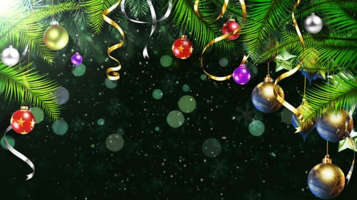 Festive Christmas Holiday Background with Ornaments and Falling Snow