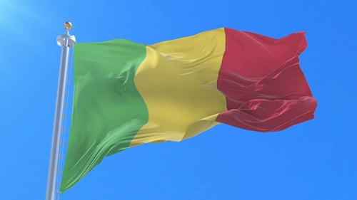 Realistic Waving Guinea Flag on Pole with Blue Sky