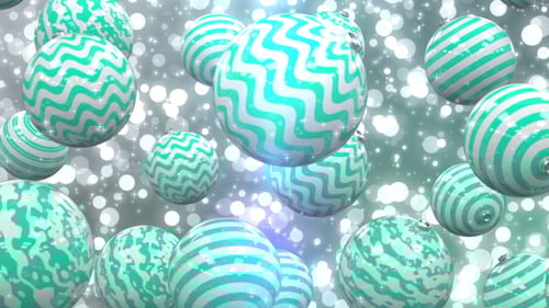Sparkling Teal and White Christmas Ornaments Floating Background
