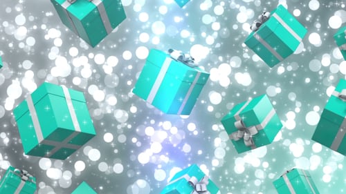 Animated Floating Gift Boxes with Shimmering Particles