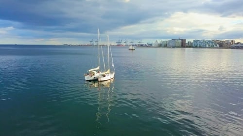 Sailboats Drifting on Calm Waters Aerial