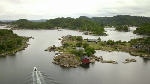 Aerial View of Nordic Islands and Tranquil Water