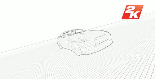 3D Wireframe Car Model Blueprint Animation