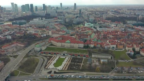Aerial View of Warsaw Skyline with Old Town