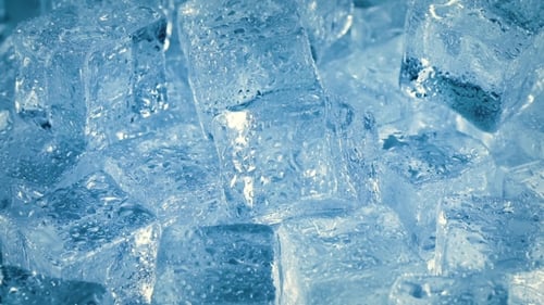 Close Up Ice Cubes with Water Droplets