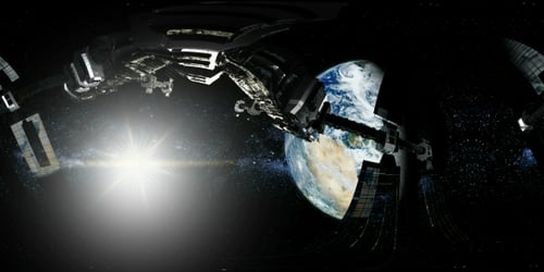 Station spatiale internationale en orbitant autour de la Terre en réalité virtuelle
