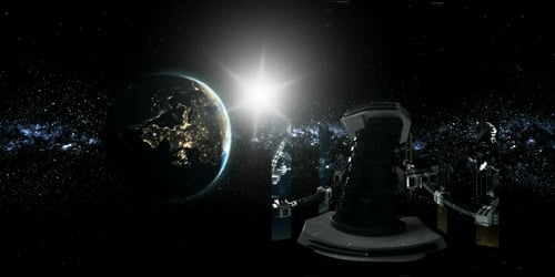 International Space Station Orbiting Earth in Virtual Reality