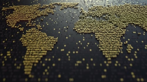 World Map Contour Made of Golden Numbers