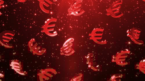 Falling 3D Red Euro Symbols Loop Background