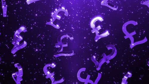 Falling Purple 3D British Pound Symbols Loop Background