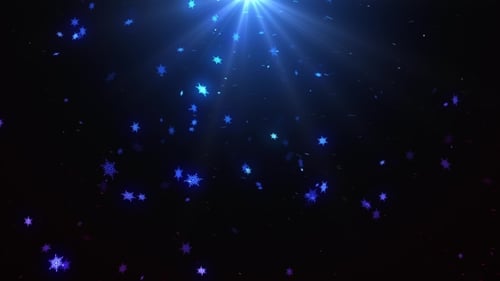Animated Blue Snowflakes Falling with Light Rays Background
