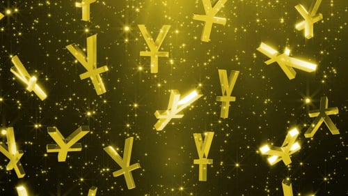 Falling Golden Japanese Yen Symbols Loop Background