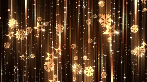 Golden Snowflakes and Stars Falling Festive Winter Background Loop