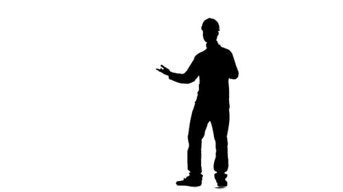 Brigadier in a Construction Helmet Is Upset. Silhouette. White Background