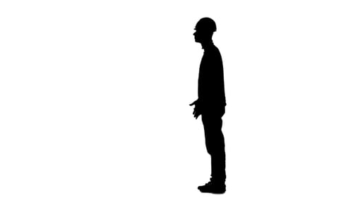 Foreman Screams at His Subordinates at the Construction Site. Silhouette. White Background