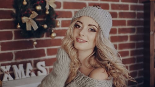 Blonde Woman Posing at Christmas