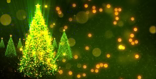 Sparkling Christmas Trees and Golden Particles Holiday Background
