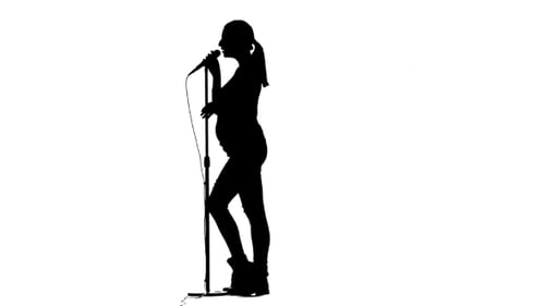 Pregnant Woman Singing Silhouette Against White Background