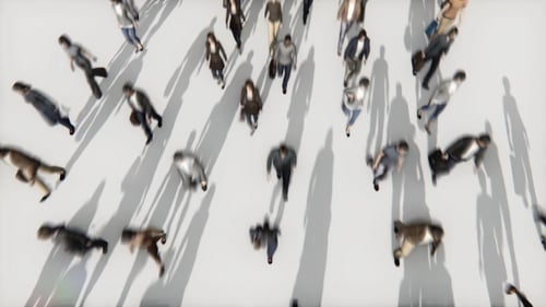 Overhead View of Diverse Crowd Walking in Modern Corporate Setting