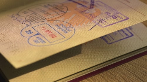 Inside of Passport with Stamps, Thailand, Seychells, Seable Passport Papers