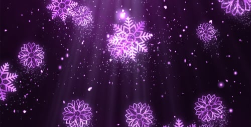 Decorative Purple Snowflakes Falling with Glitter Particles