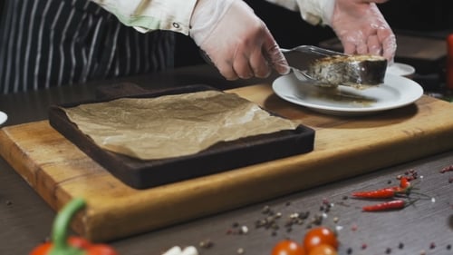 Fish Cooked and Served on a Wooden Board