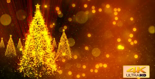 Golden Particle Christmas Trees With Festive Bokeh Lights Background