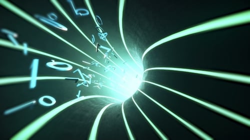 Futuristic Digital Tunnel with Streaming Binary Code Animation