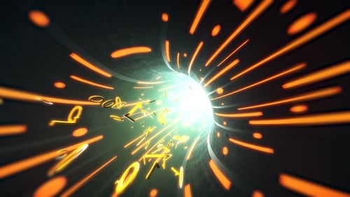 Futuristic Data Stream with Binary Numbers in Digital Tunnel