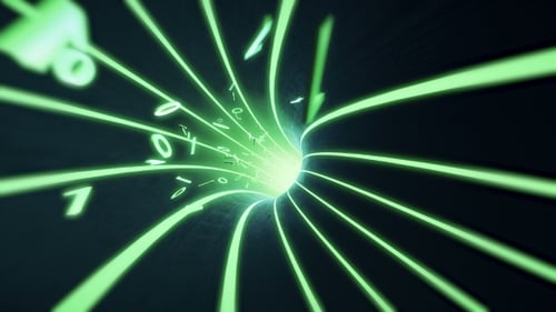 Futuristic Digital Data Tunnel with Glowing Binary Code