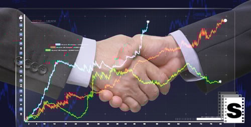 Futuristic Interface with Financial Data and Handshake