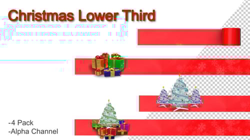 Christmas Ribbon Lower Third Title Reveal with Gifts and Trees