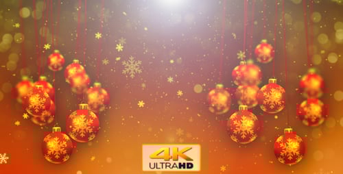 Animated Christmas Ornaments with Golden Snowflakes and Bokeh Background