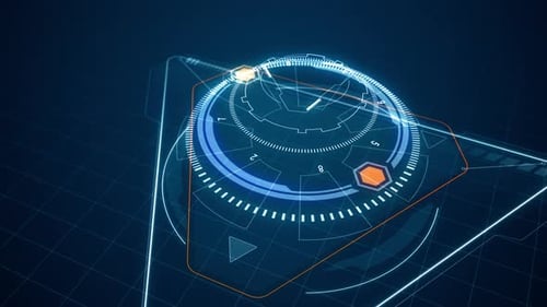 Blue triangle and circle rotation with head up display ( HUD UI ) technology interface