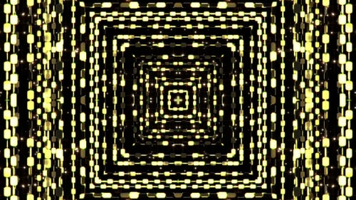 Seamless Loop of Glowing Golden Square Tunnel Abstract Background