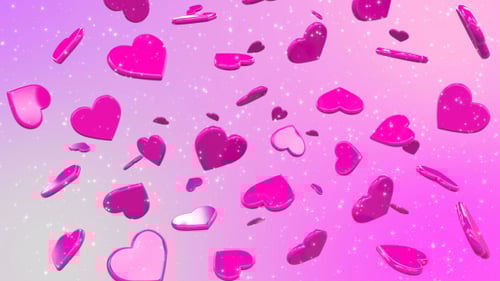 Glossy Pink Hearts Falling Seamless Loop Background