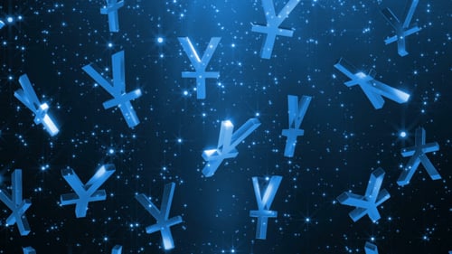 Falling Futuristic Blue Yen Symbols Digital Finance Background