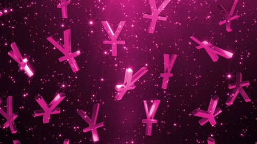 Abstract Pink Yen Symbols Falling in a Glittering Financial Loop