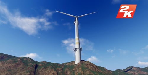 Windmill and Mountain Landscape