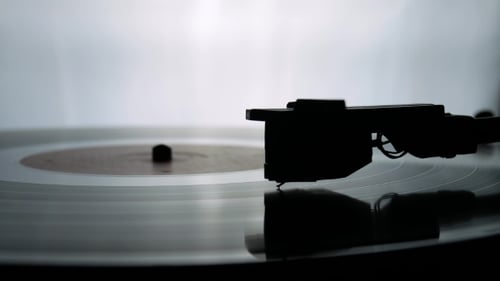Record Spinning on a Vintage Turntable Close Up