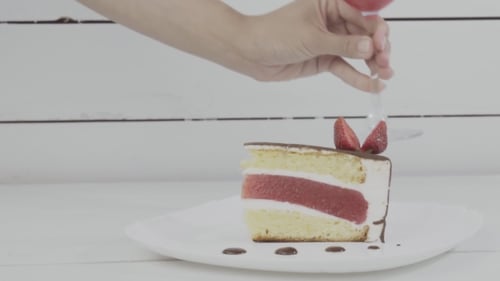 Cake Slice with a Glass of Juice