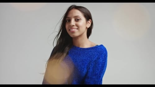 Attractive Latino Female Model in Warm Bright Blue Sweater