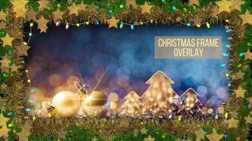 Christmas Garland Frame with Golden Stars and Twinkling Lights