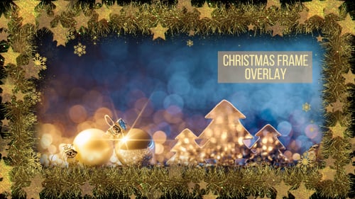 Animated Golden Christmas Frame with Falling Snowflakes