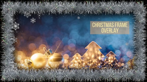 Animated Christmas Tinsel Frame Overlay with Falling Snowflakes