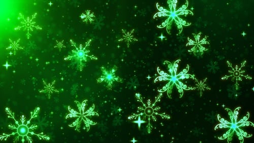 Festive Green Glowing Snowflakes Winter Holiday Background